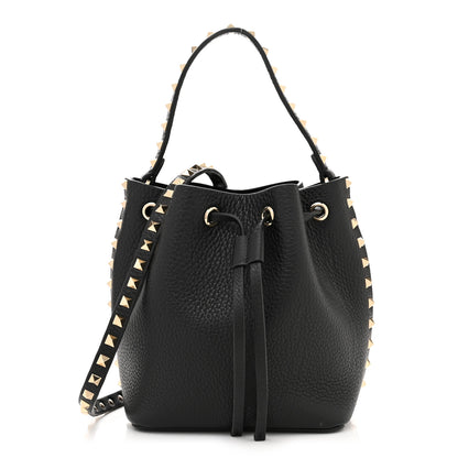 Valentino Garavani Grained Calfskin Rockstud Bucket Bag Black 1 of 9