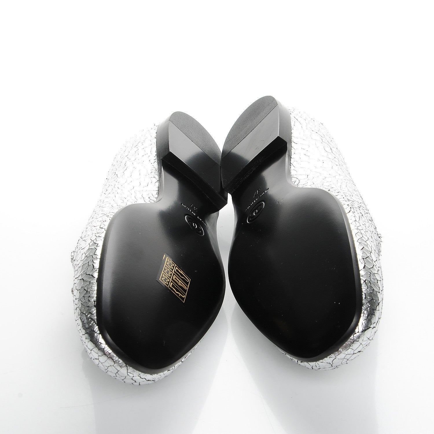 Chanel Metallic Crackled Calfskin Camellia Mocassin Loafers 37 Silver 5 of 9