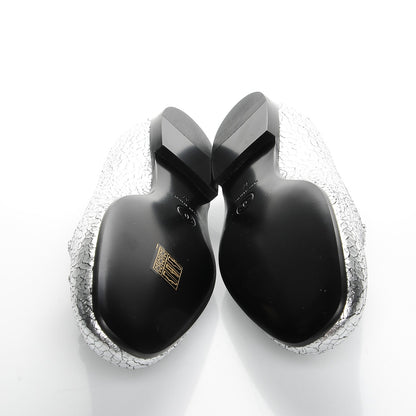 Chanel Metallic Crackled Calfskin Camellia Mocassin Loafers 37 Silver 5 of 9