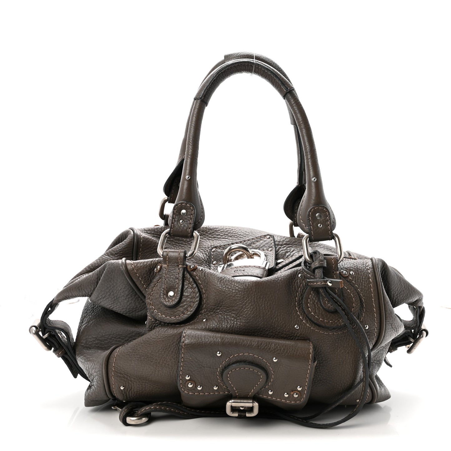 Calfskin Medium Paddington Satchel Gris Vert