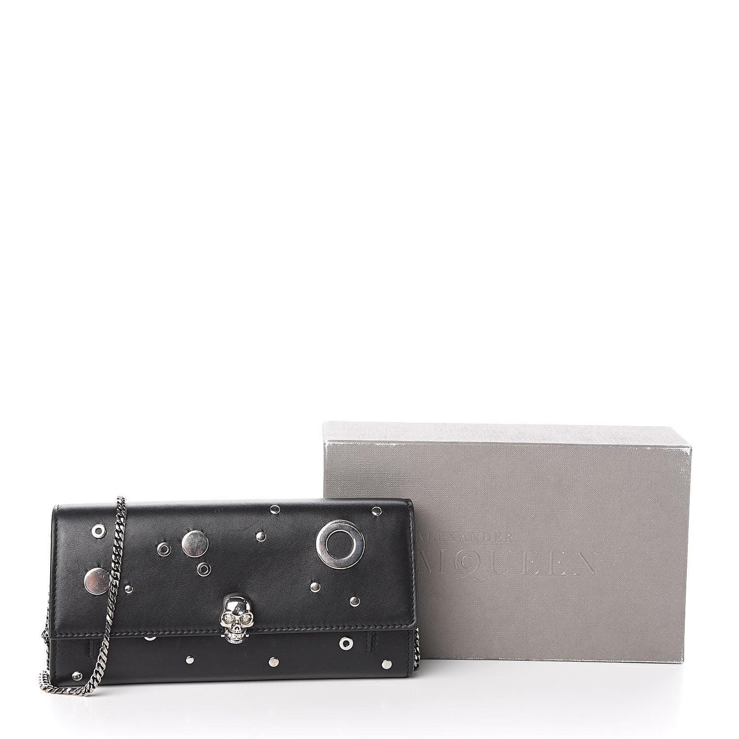 Alexander McQueen Calfskin Grommet Skull Wallet On Chain Black 12 of 12
