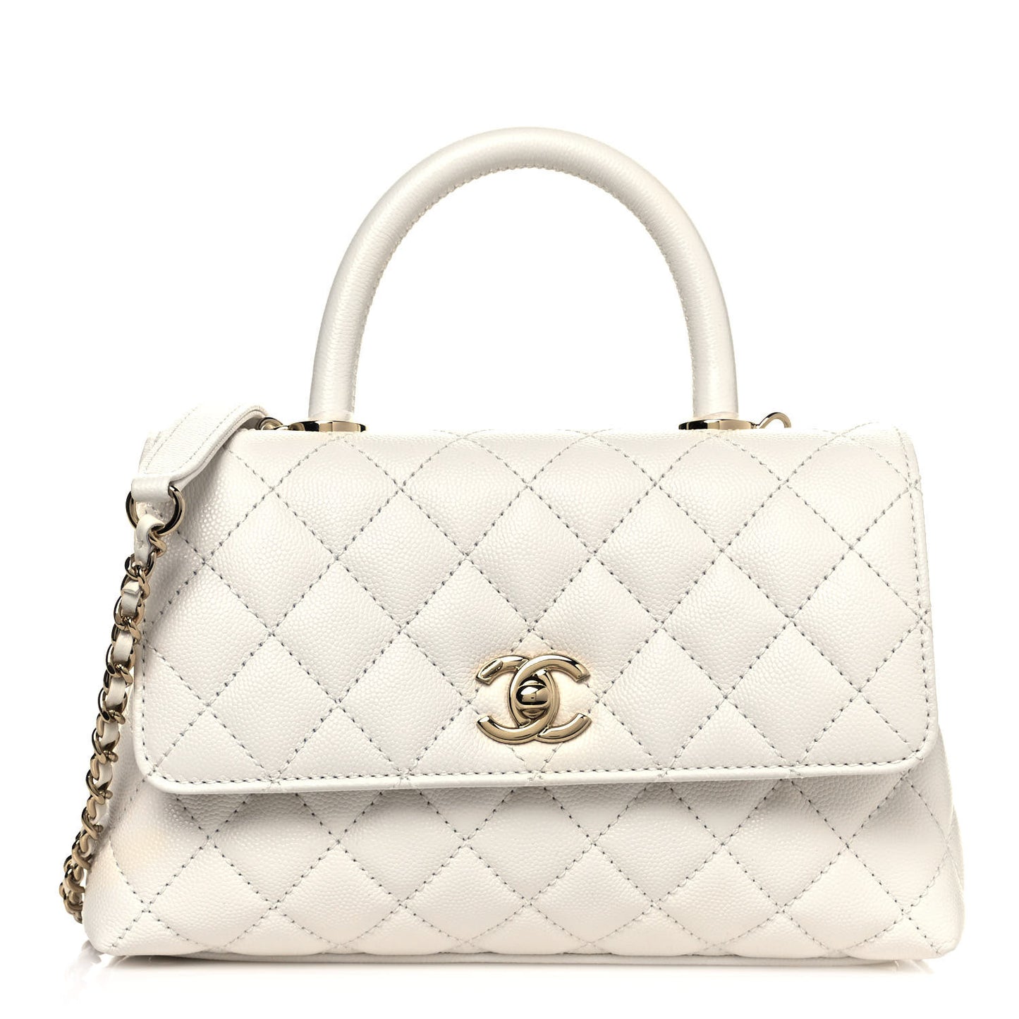 Caviar Quilted Mini Coco Handle Flap White