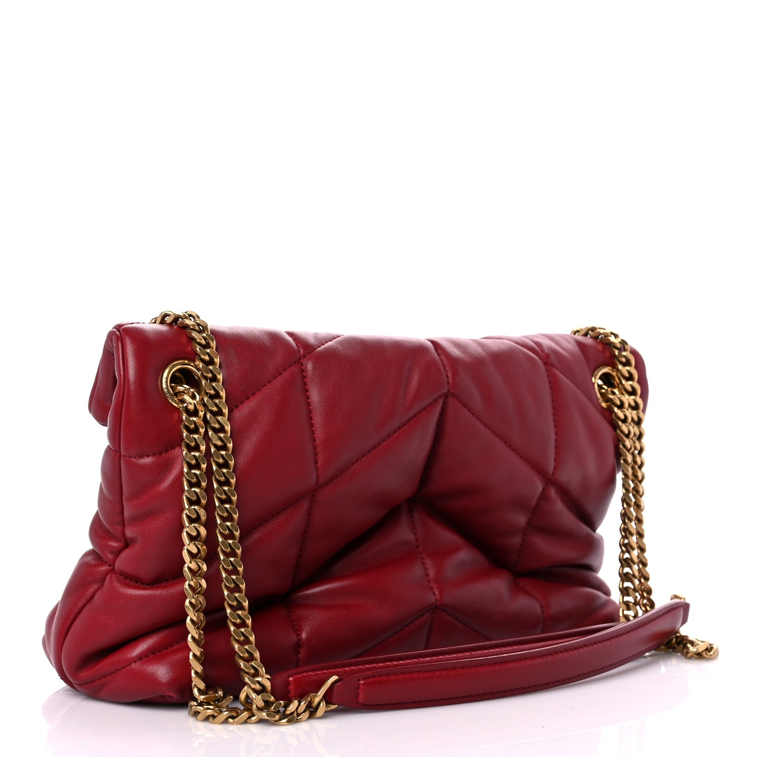 Saint Laurent Lambskin Quilted Small Loulou Puffer Monogram Chain Satchel Red 2 of 12