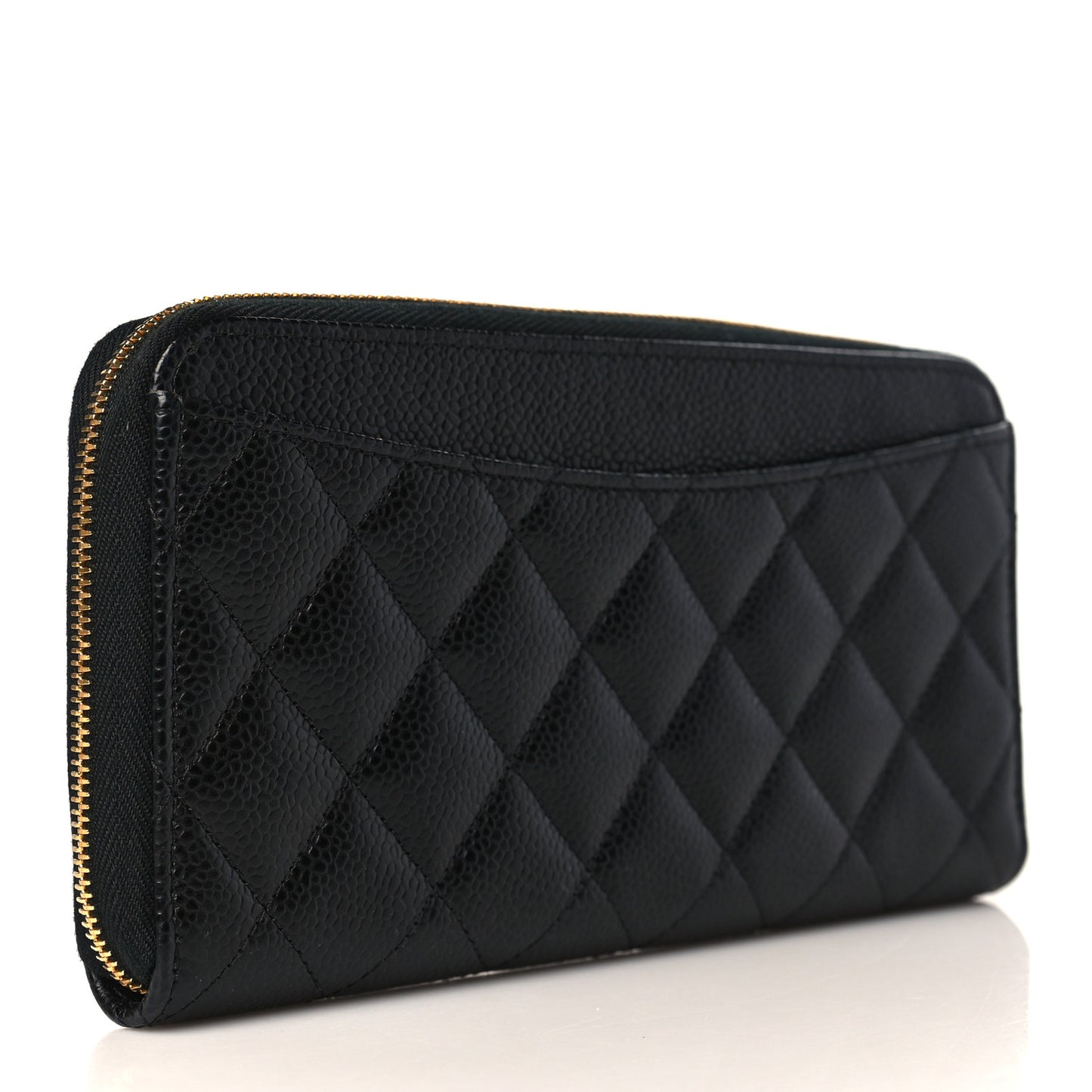 Caviar Quilted Large Gusset Zip Around Wallet Black