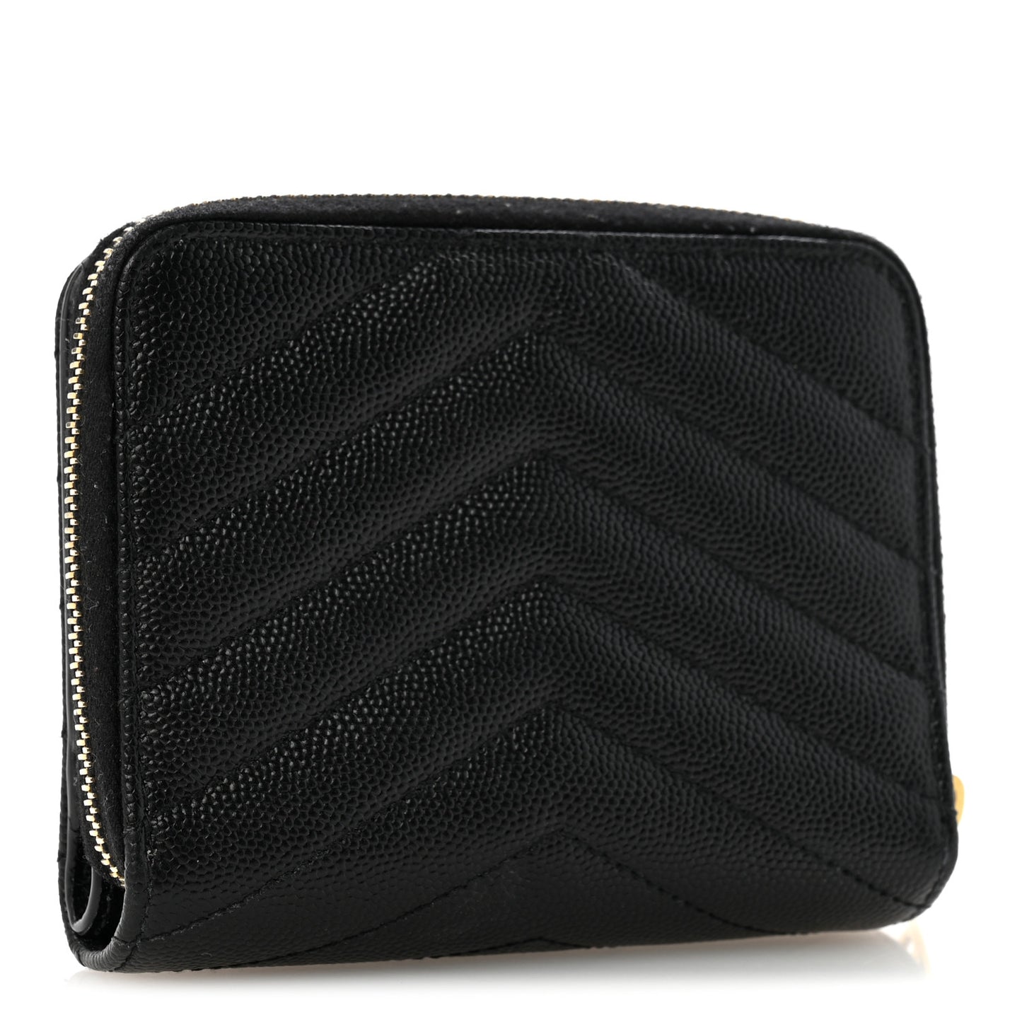 Grain De Poudre Matelasse Chevron Monogram Compact Zip Around Wallet Black