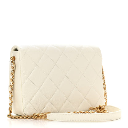 Chanel Shiny Caviar Quilted Small Chain Melody Flap White 3 of 11