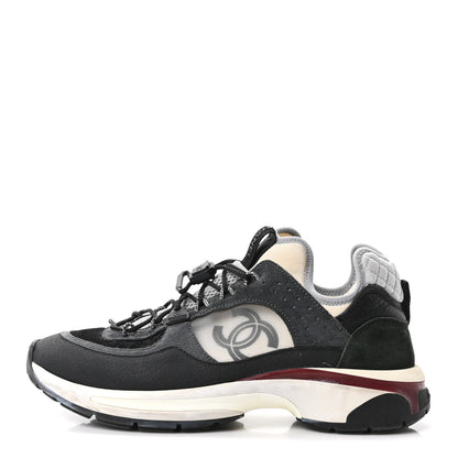 Chanel Fabric Suede Calfskin Mesh Womens CC Sneakers 40.5 Black Dark Grey White Light Grey 1 of 8