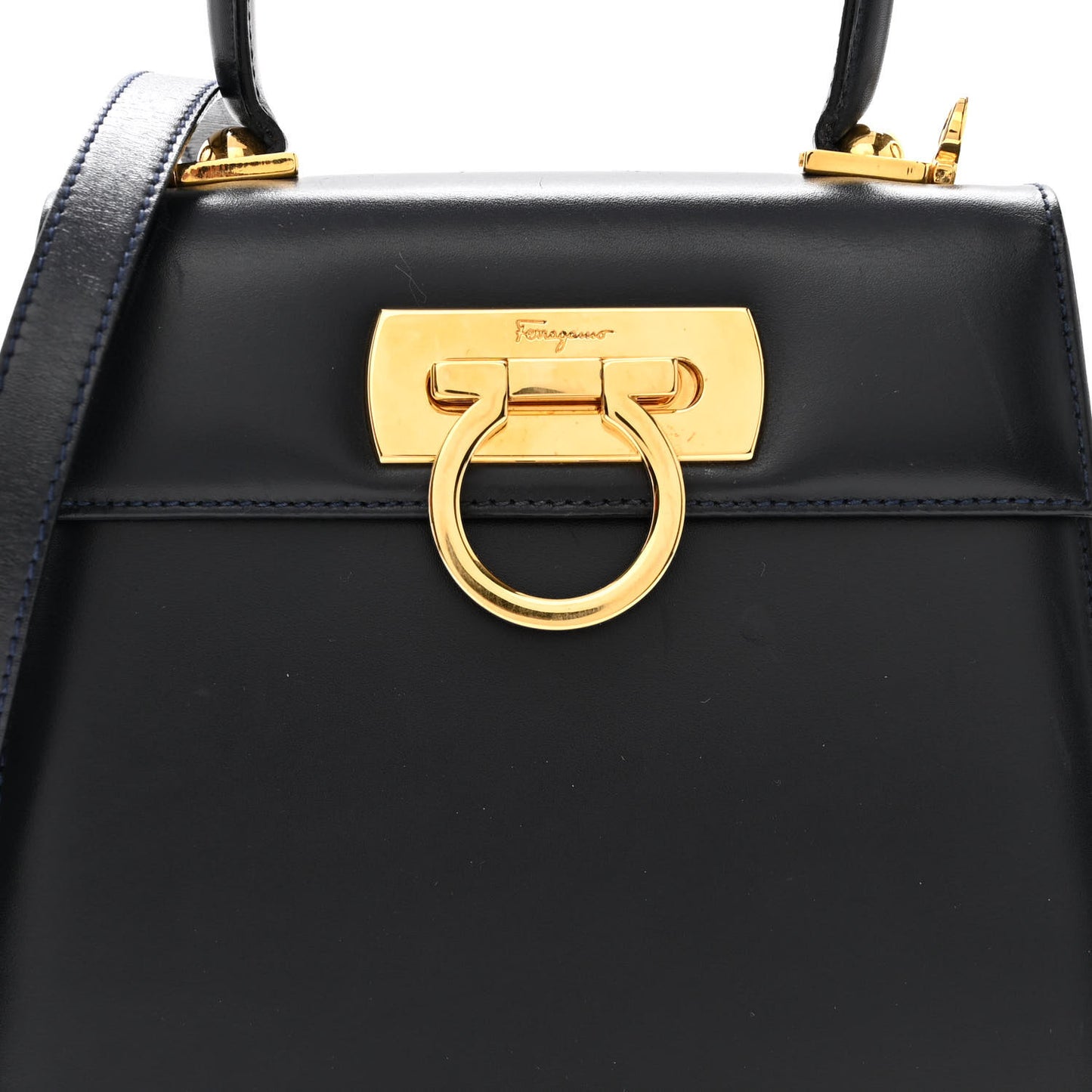 Brushed Off Calfskin Small Iconic Top Handle Bag Navy