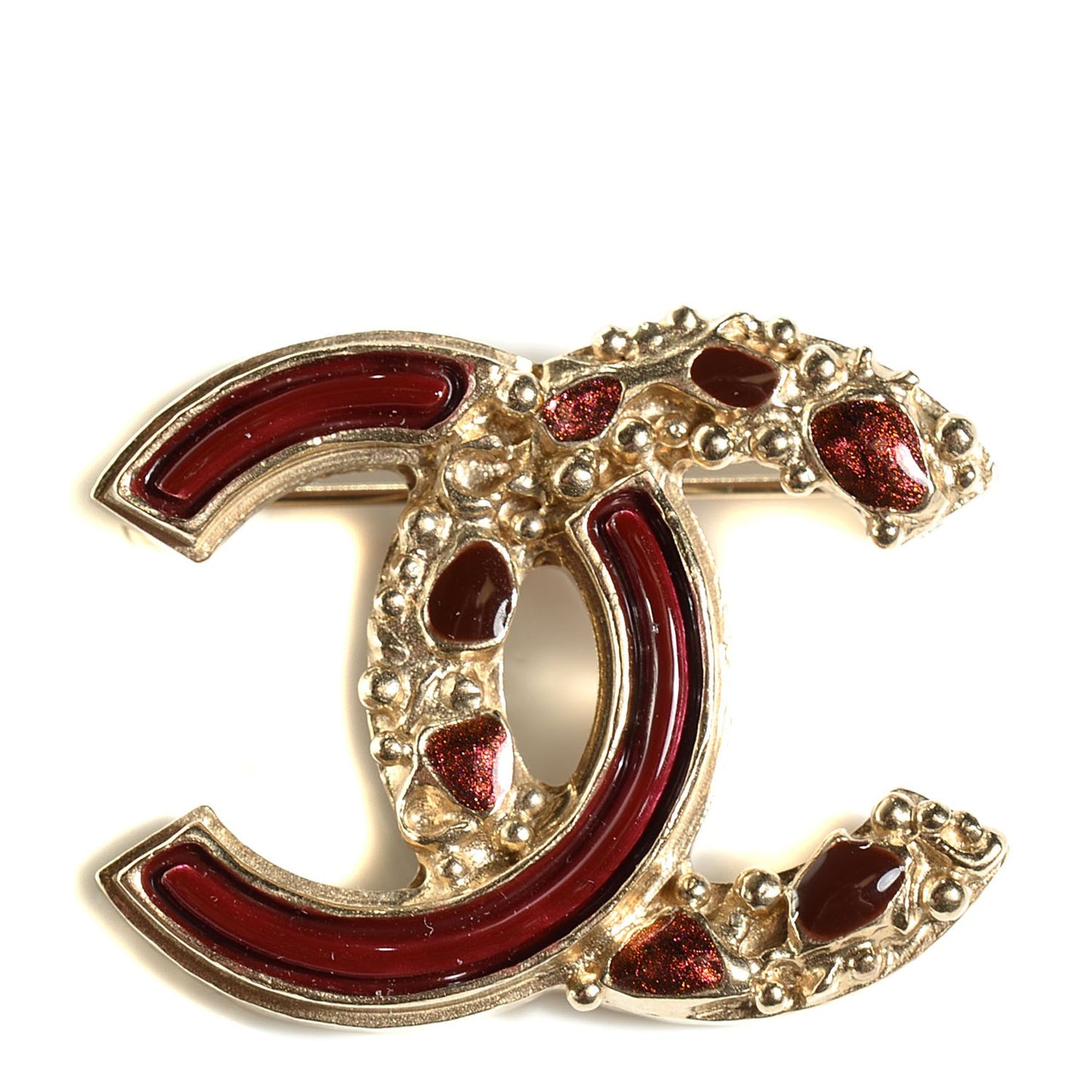 Enamel Gripoix Poured Glass CC Brooch Gold