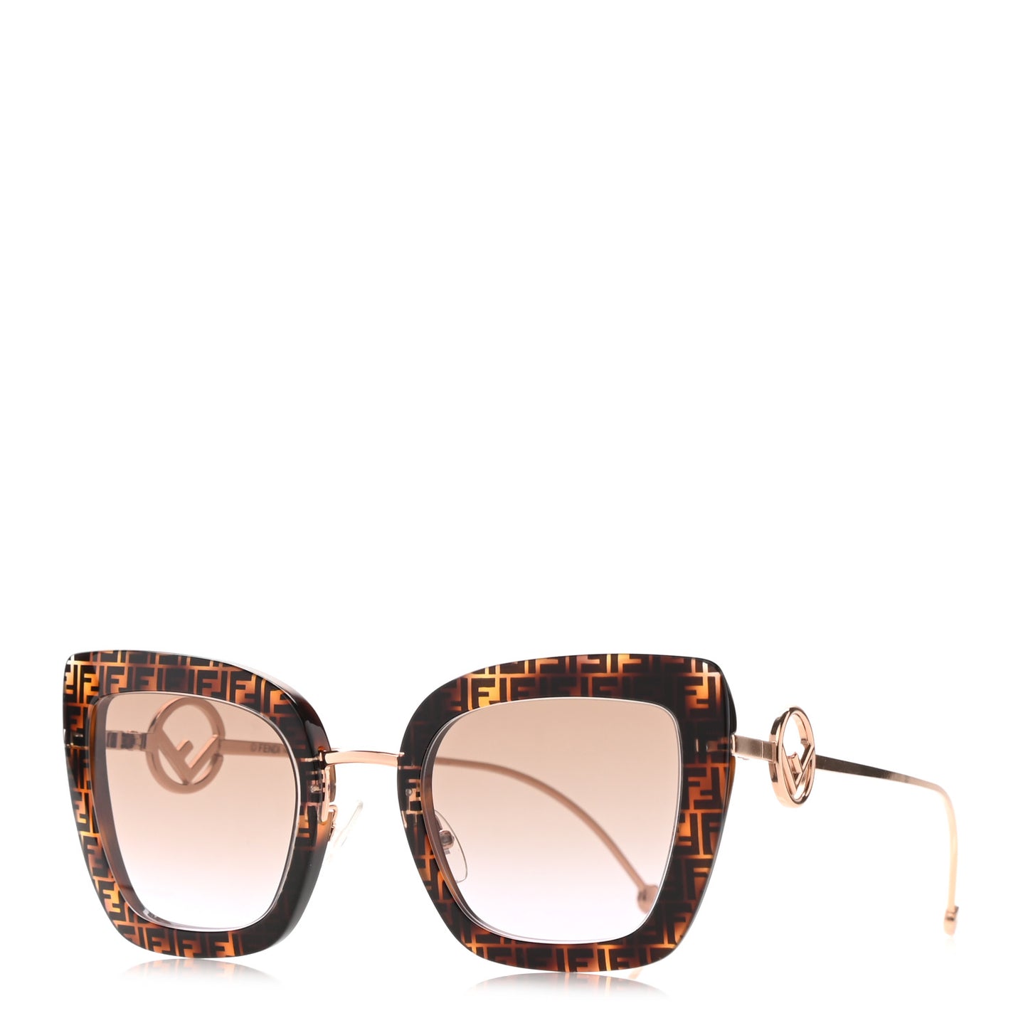 Acetate Metal F is Fendi FF Square Cat Eye Sunglasses FF 0408/S Havana