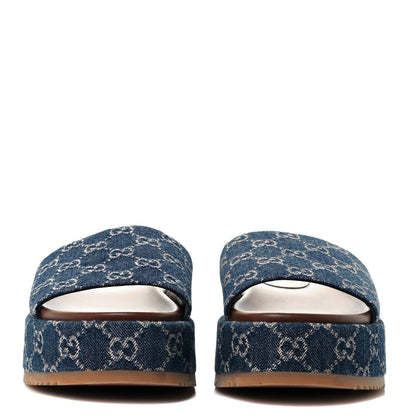 Gucci New Denim GG Monogram Angelina Platform 55mm Slide Sandals 41 Blue Tea 2 of 10