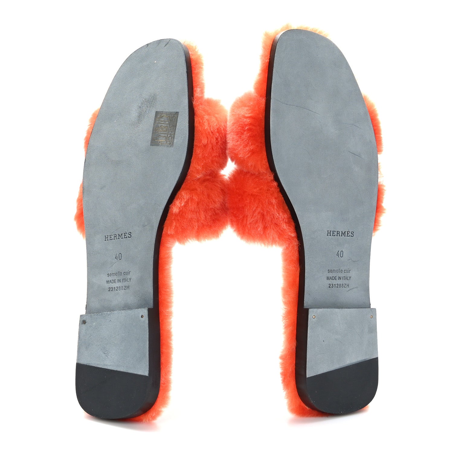 Hermes Woolskin Oran Sandals 40 Orange 5 of 8