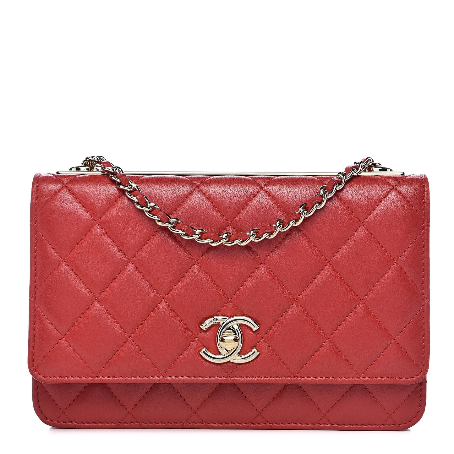 Lambskin Quilted Trendy CC Wallet On Chain WOC Red