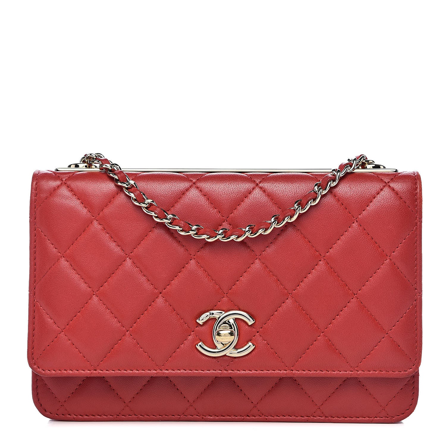 Chanel Lambskin Quilted Trendy CC Wallet On Chain WOC Red 1 of 12