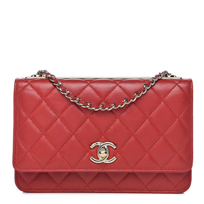 Chanel Lambskin Quilted Trendy CC Wallet On Chain WOC Red 1 of 12