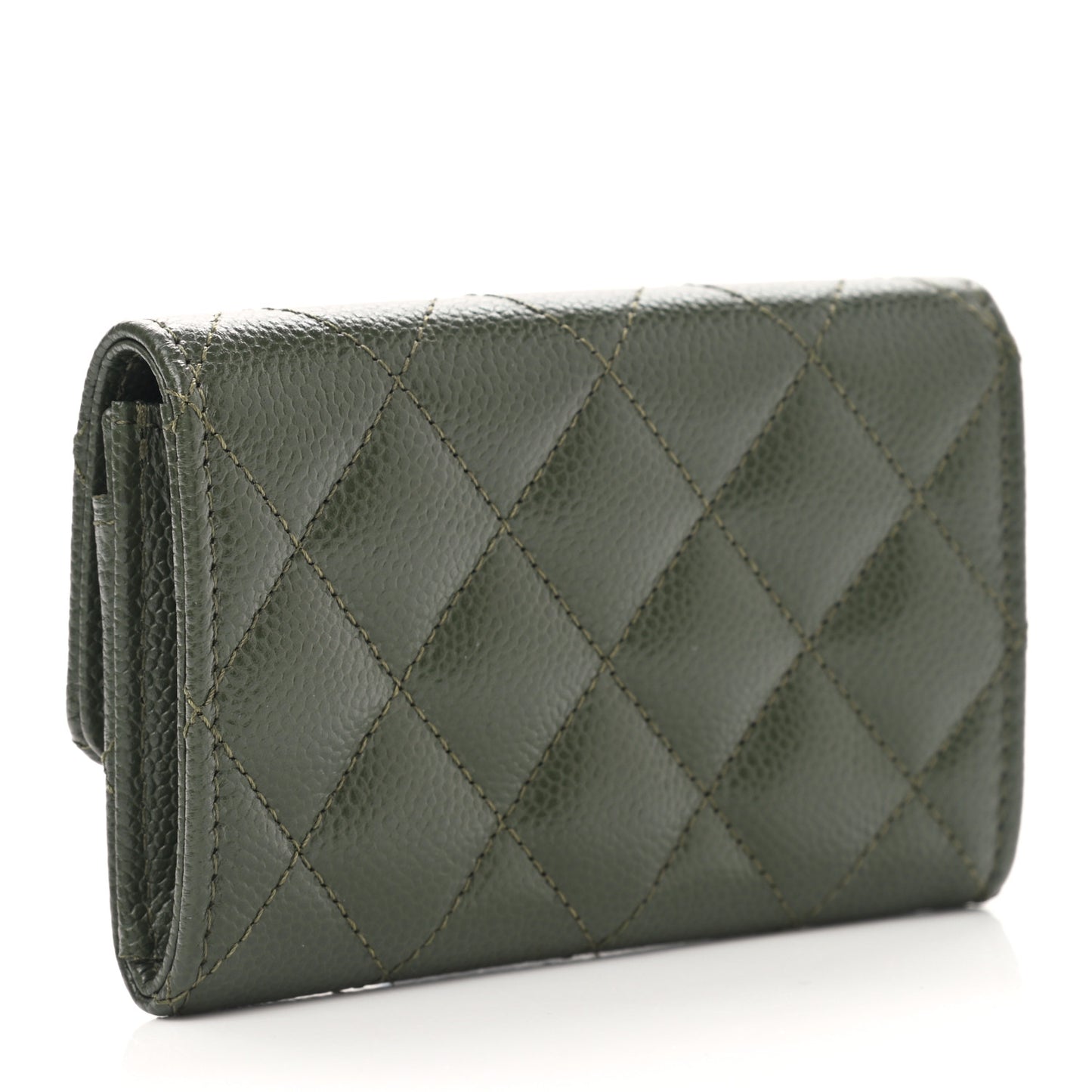 Caviar Quilted Chain CC Flap Card Holder Khaki