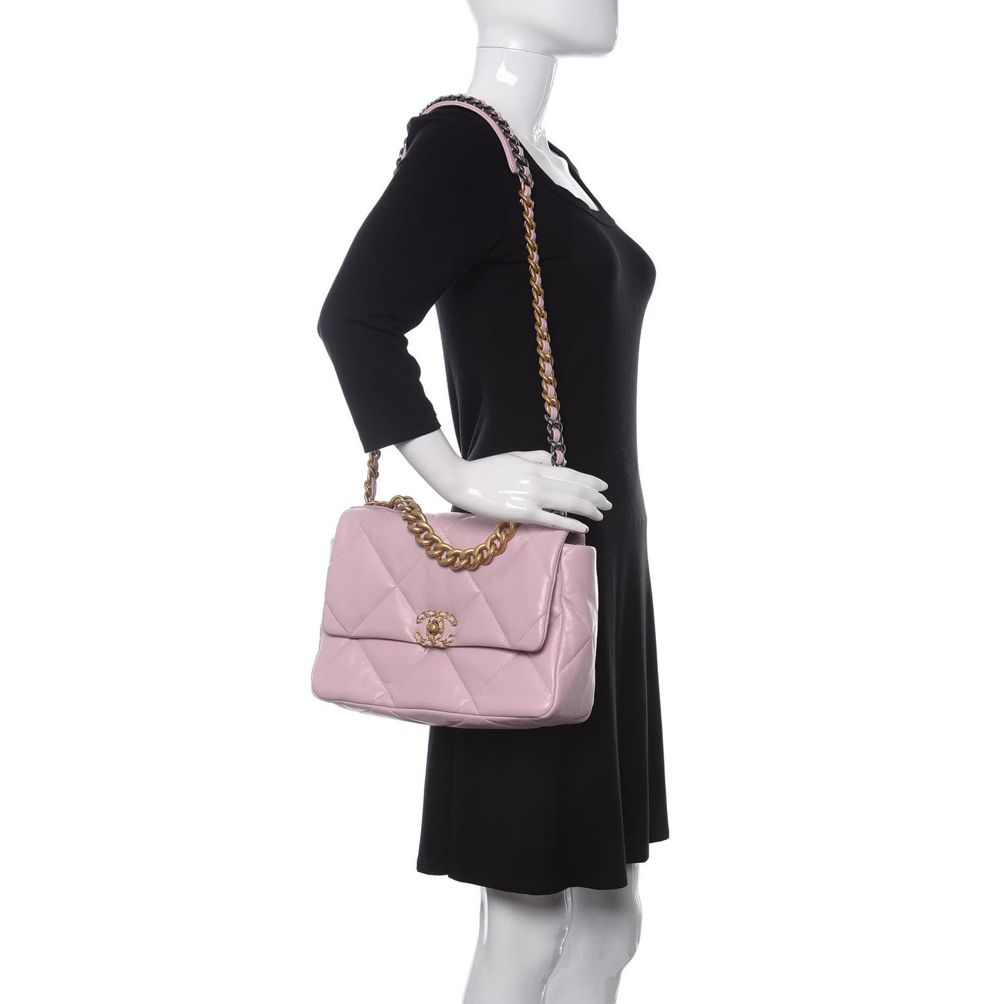Lambskin Quilted Large Chanel 19 Flap Light Pink