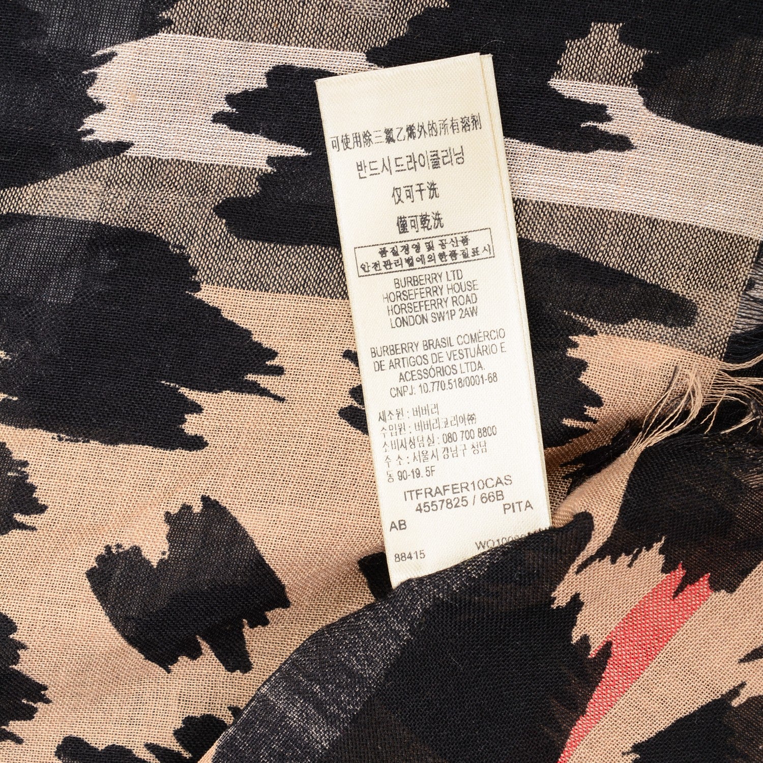 Burberry Wool Silk Animal Check Lightweight Scarf Camel 5 of 8