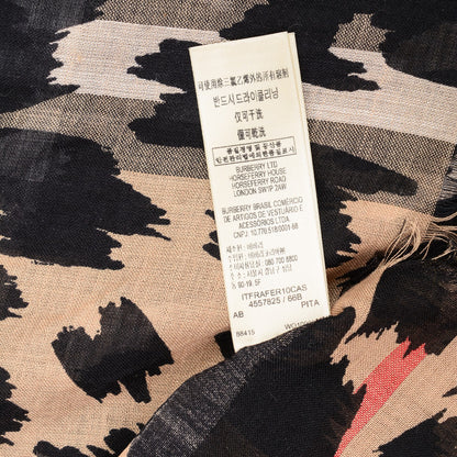 Burberry Wool Silk Animal Check Lightweight Scarf Camel 5 of 8