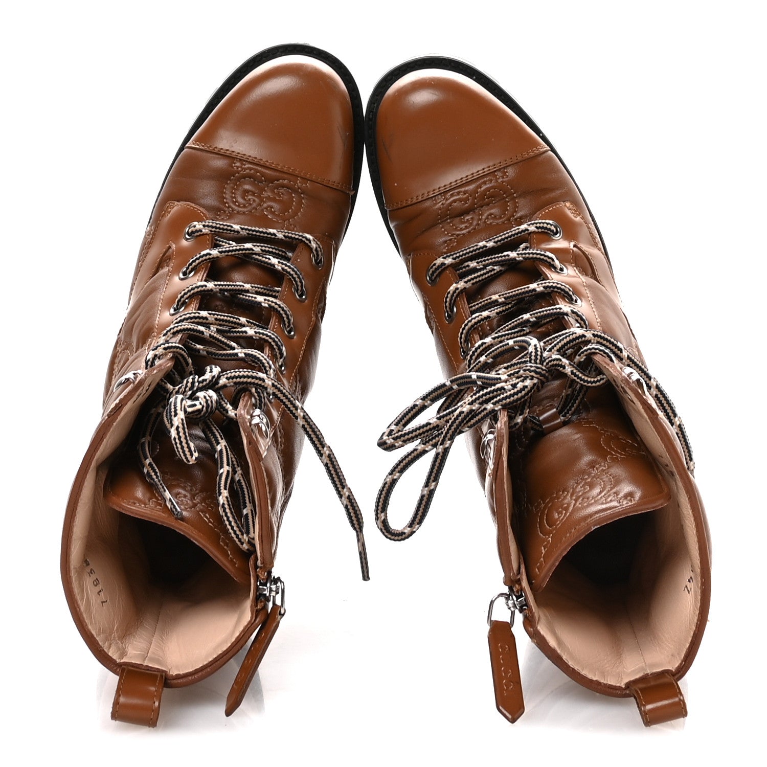 Gucci Cordovan Lux Nappa GG Matelasse Lace Up 60mm Combat Boots 36