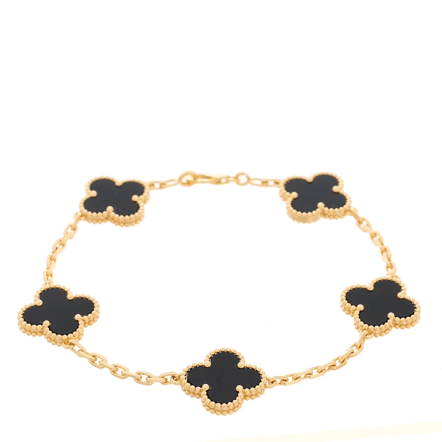 18K Yellow Gold Black Onyx 5 Motifs Vintage Alhambra Bracelet