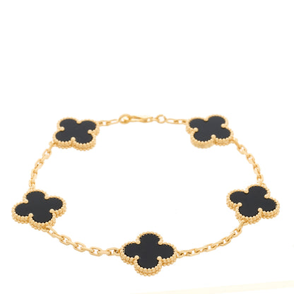 Van Cleef & Arpels 18K Yellow Gold Black Onyx 5 Motifs Vintage Alhambra Bracelet 1 of 6