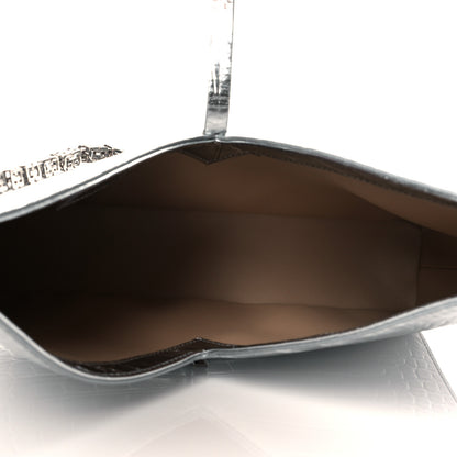 Givenchy Metallic Calfskin Croc Embossed Small Cut Out Shoulder Bag Silver 5 of 10