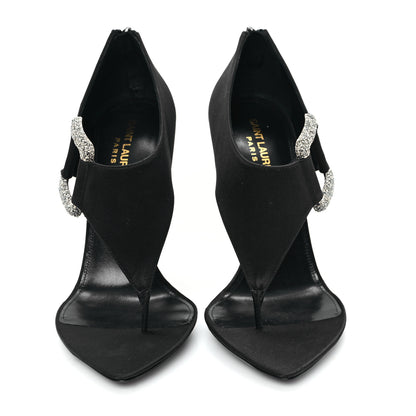 Saint Laurent Crepe Satin Crystal Buckle Gippy 110 Sandals 38 Black 3 of 10
