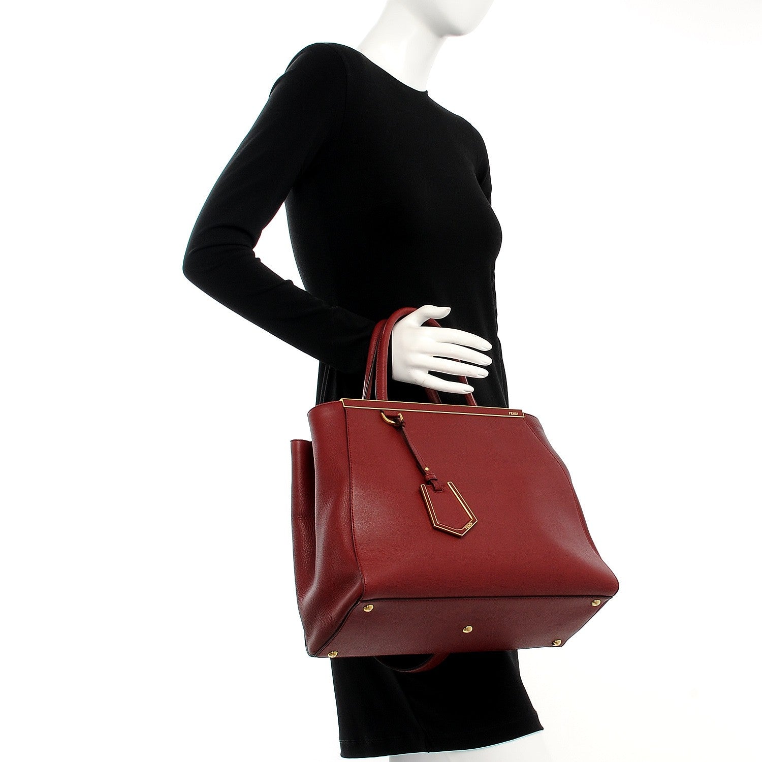 Fendi Vitello Elite Regular 2Jours Tote Rosso Scuro Ciliegia 3 of 11