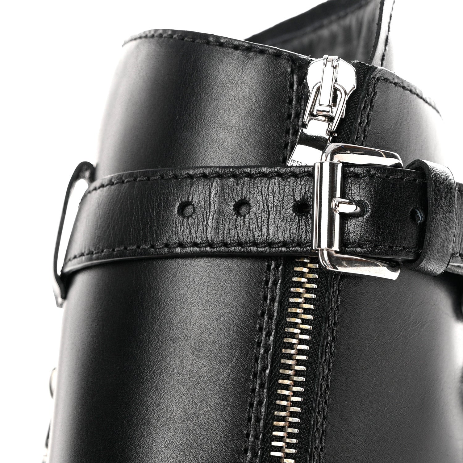 Prada Vitello Lux Nylon Metal Triangle Logo Monolith Pouch Pocket 55mm Tall Combat Boots 36 Black 9 of 13