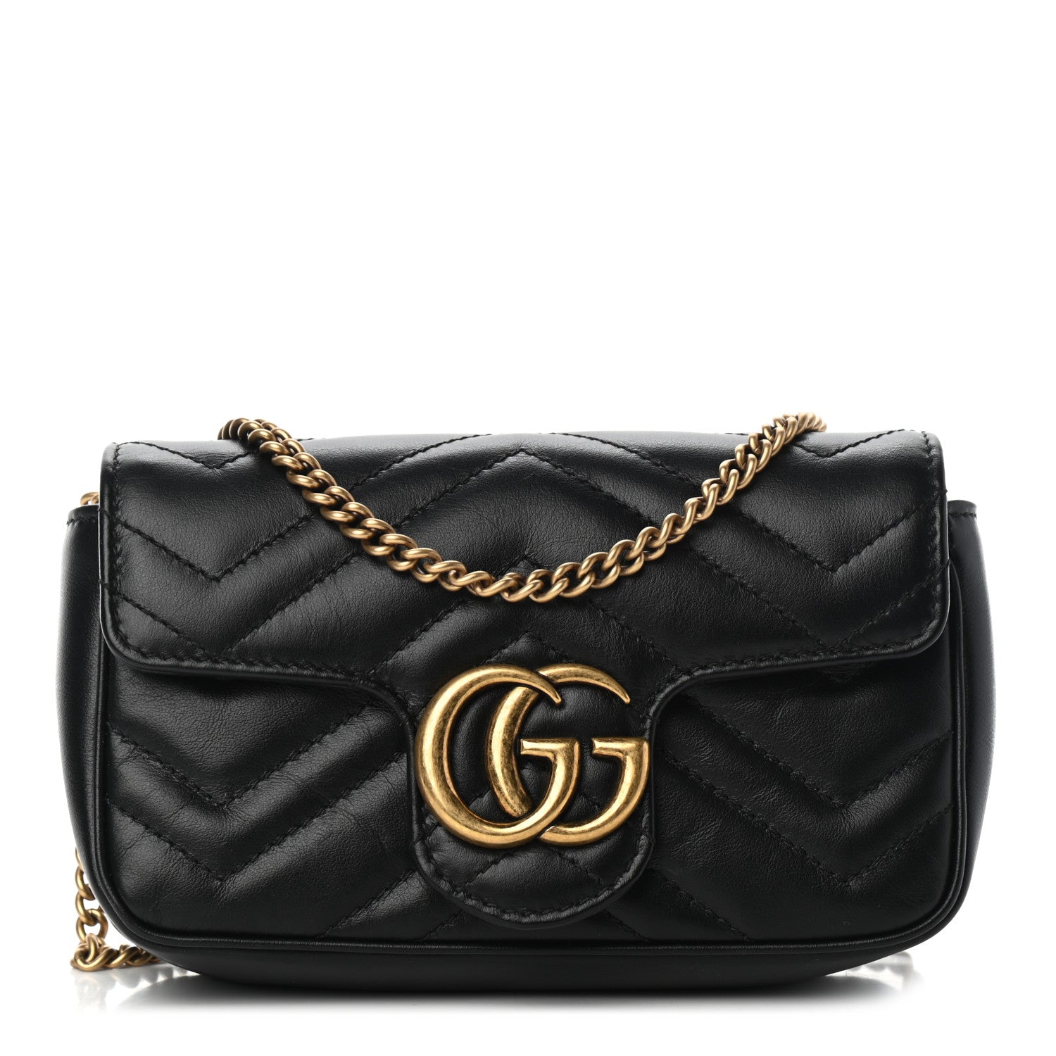 Gucci Calfskin Matelasse Super Mini GG Marmont Shoulder Bag Black 1 of 5