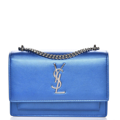Saint Laurent Metallic Calfskin Monogram Sunset Chain Wallet Blue 1 of 6