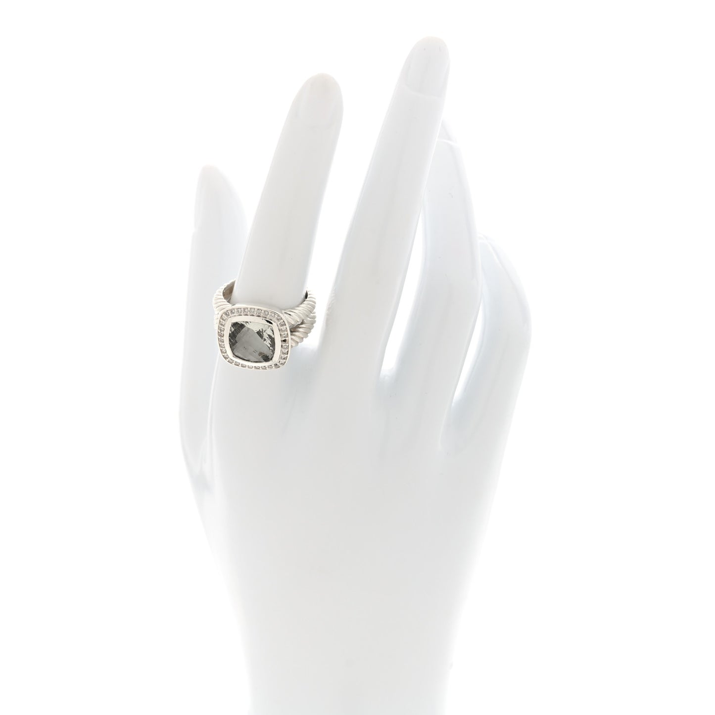 Sterling Silver Diamond Prasiolite 11mm Albion Ring 57 8