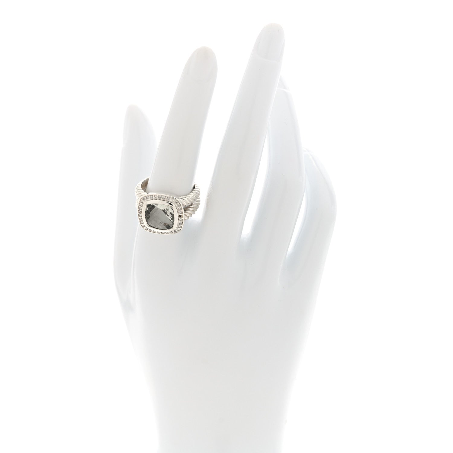 David Yurman Sterling Silver Diamond Prasiolite 11mm Albion Ring 57 8 2 of 5
