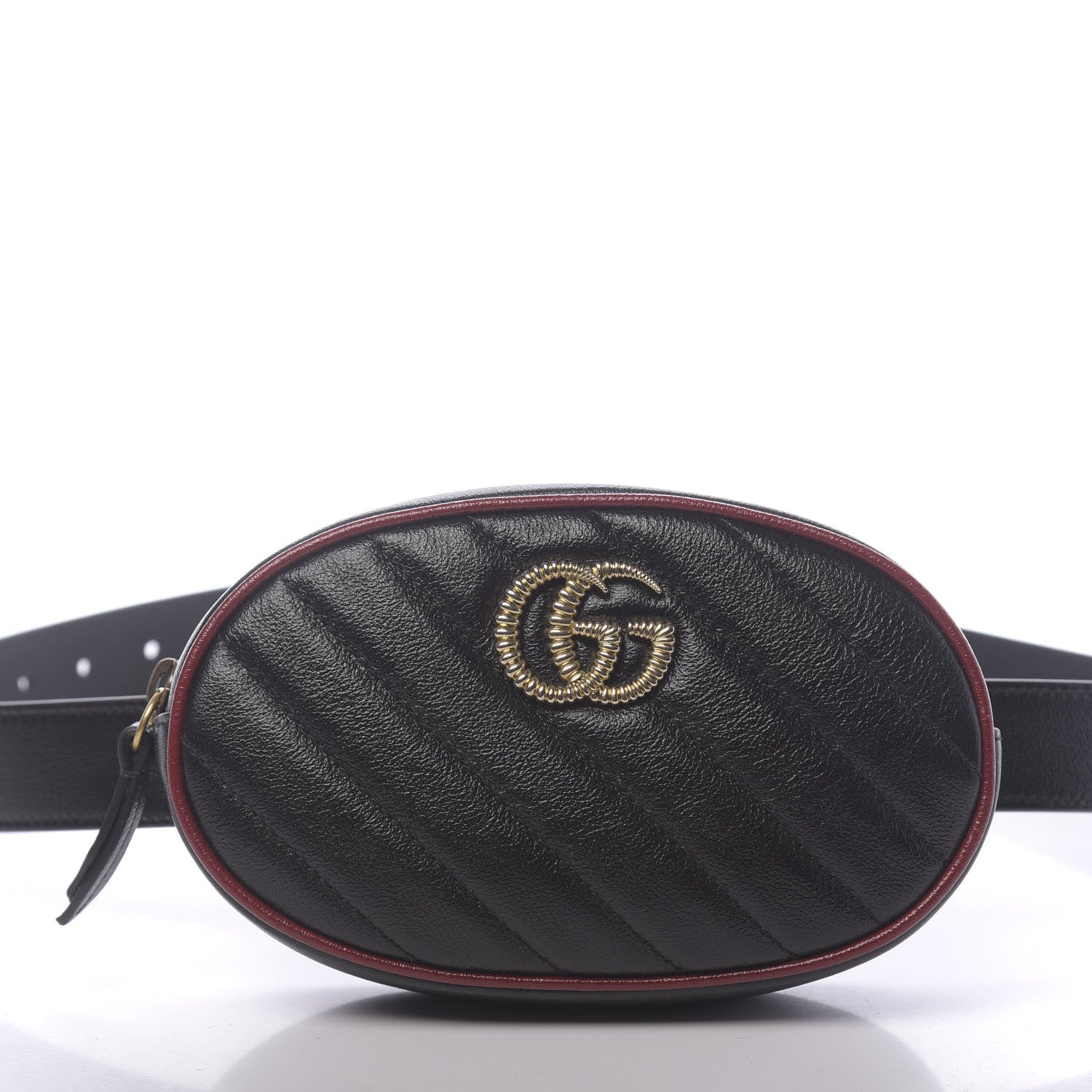Gucci Azalea Calfskin Matelasse Diagonal Torchon GG Marmont Belt Bag 95 38 Black Romantic Cerise 10 of 10