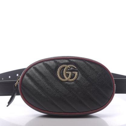 Gucci Azalea Calfskin Matelasse Diagonal Torchon GG Marmont Belt Bag 95 38 Black Romantic Cerise 10 of 10