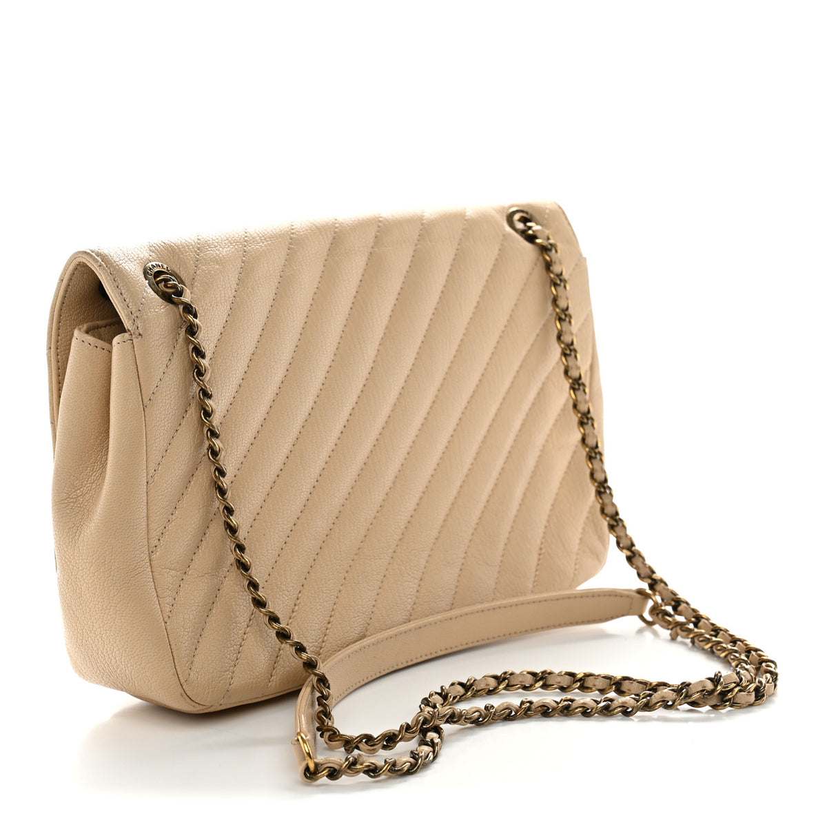 Chanel Shiny Goatskin Diagonal Quilted Medium Flap Beige 3 of 12