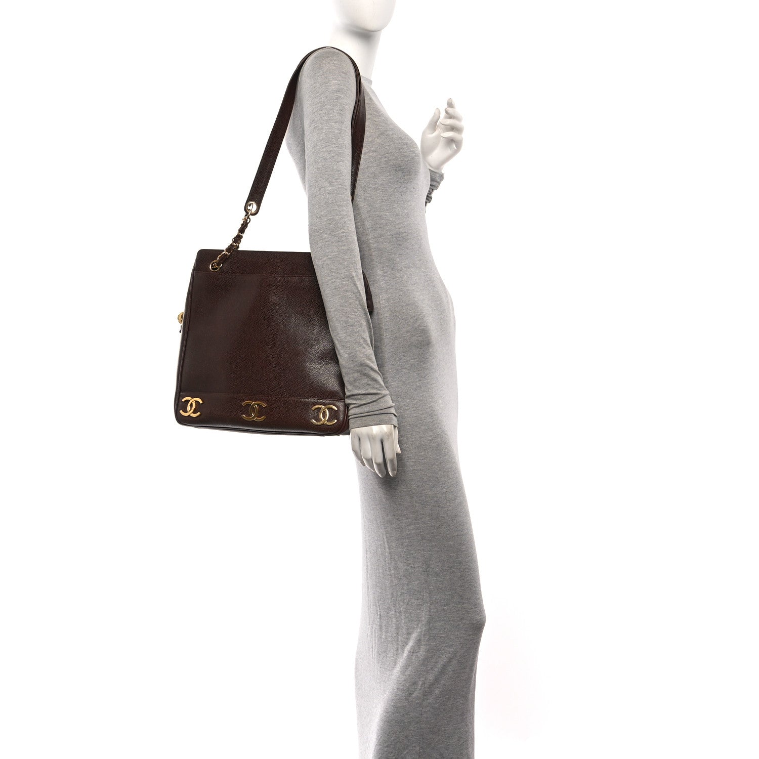 Chanel Caviar Triple CC Shoulder Bag  Dark Brown 2 of 10
