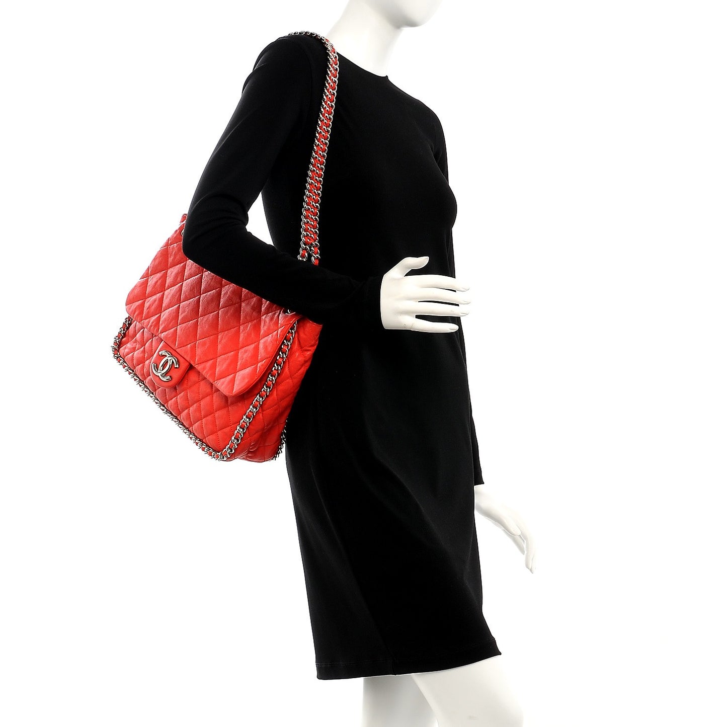 Washed Lambskin Quilted Maxi Chain Around Flap Red