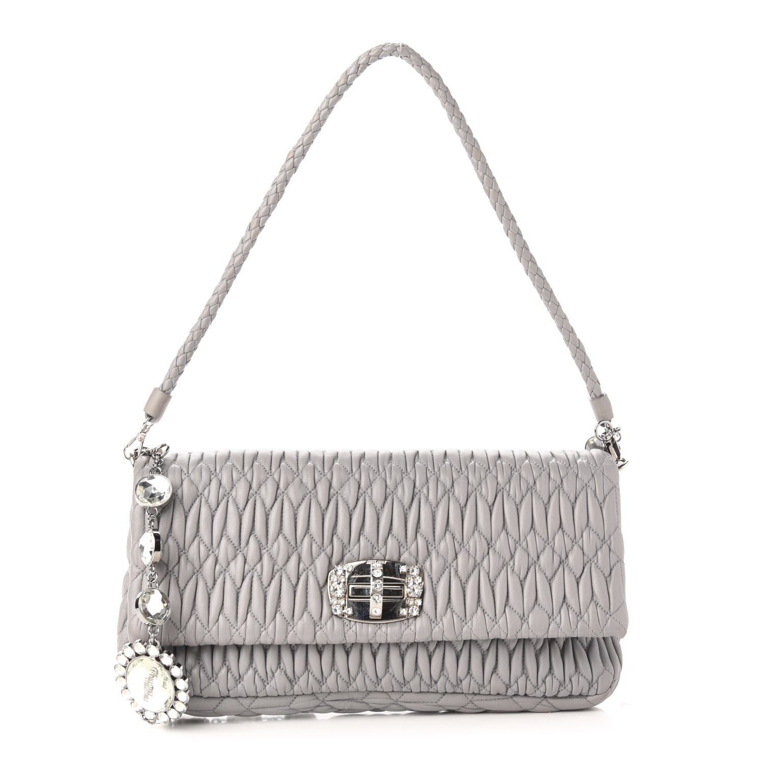 Miu Miu Nappa Matelasse Crystal Flap Clutch Grey 1 of 11