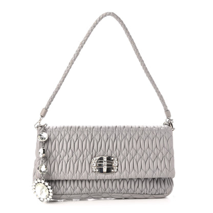Miu Miu Nappa Matelasse Crystal Flap Clutch Grey 1 of 11