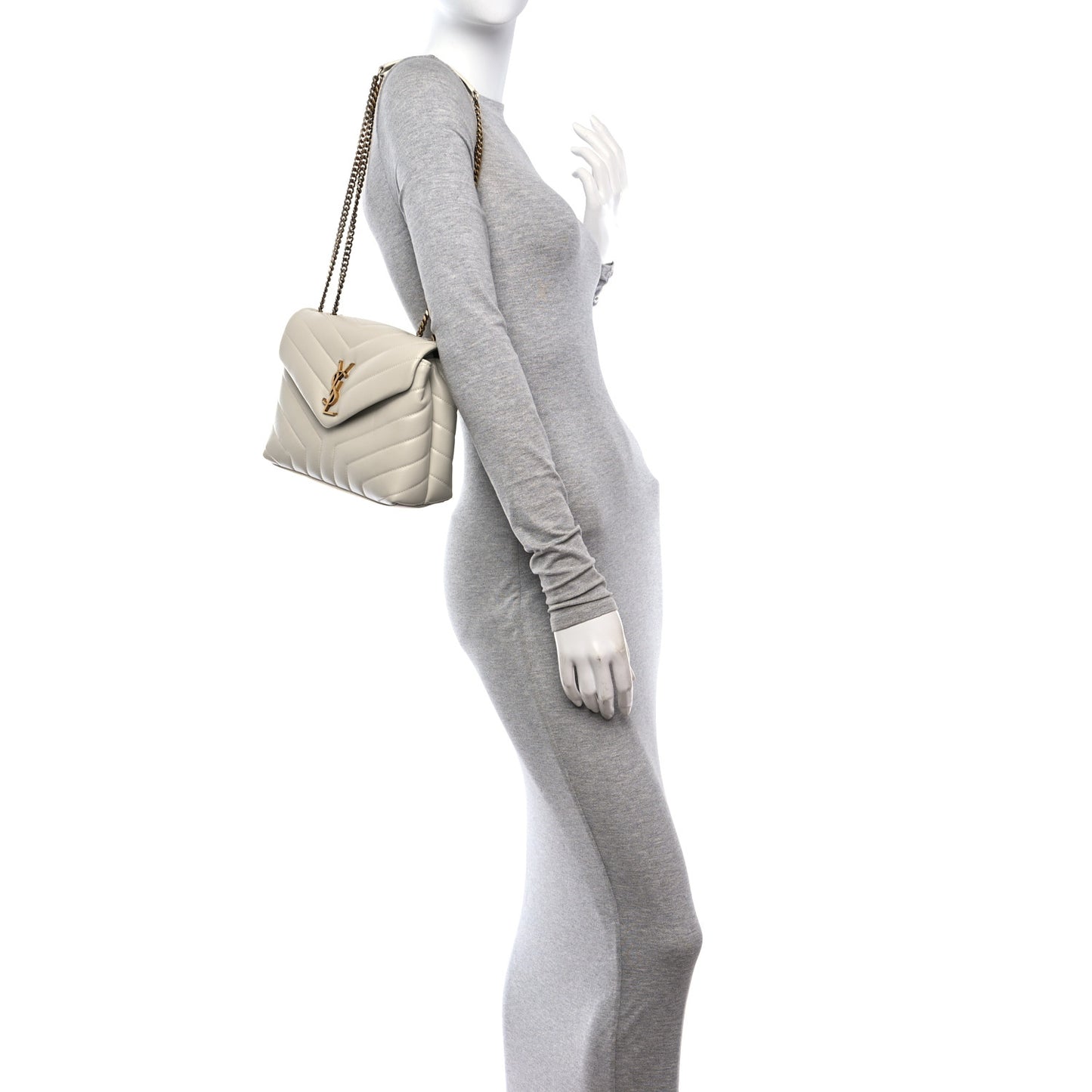 Calfskin Y Quilted Monogram Small Loulou Chain Satchel Crema Soft