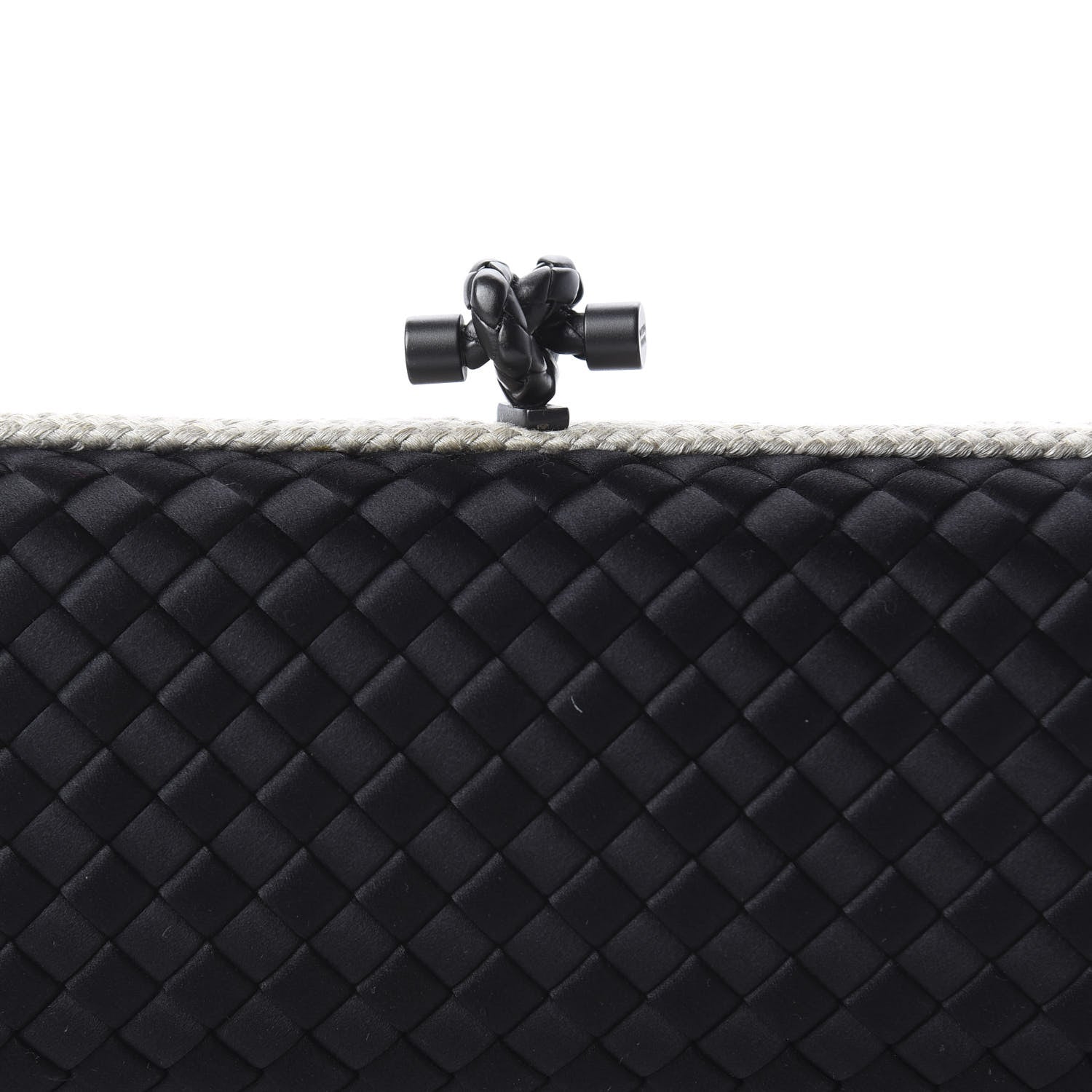 Bottega Veneta Satin Intreccio Impero Stretch Knot Clutch Black Natural 8 of 8
