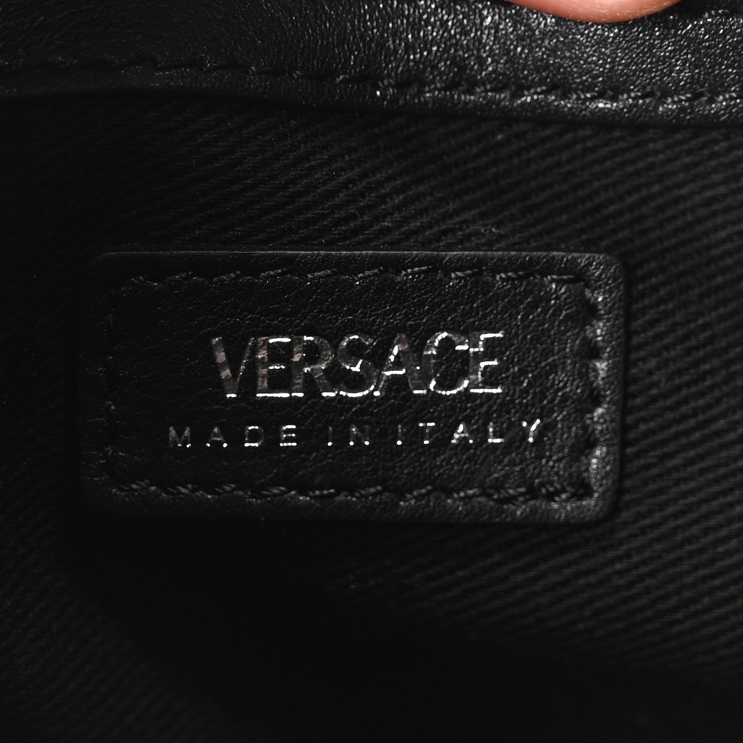 Versace Calfskin Studded Mini Fringe Repeat Zip Hobo Black 6 of 10