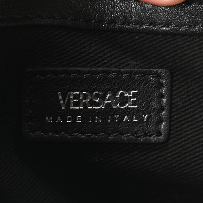 Versace Calfskin Studded Mini Fringe Repeat Zip Hobo Black 6 of 10