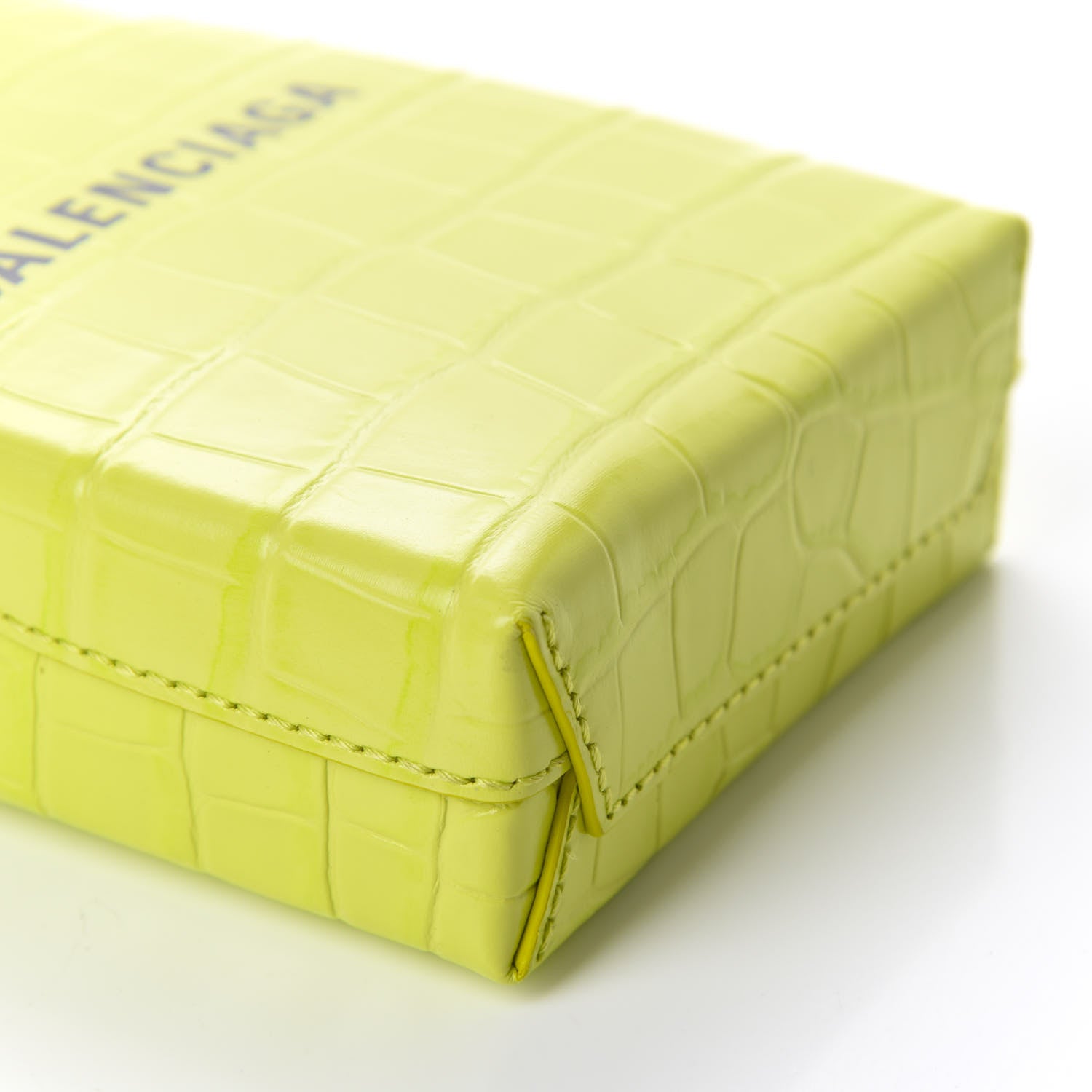 Balenciaga Calfskin Crocodile Embossed Logo Shopping Phone Holder Bag Lime 6 of 9