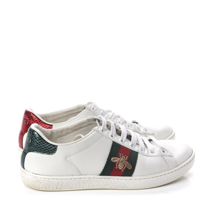 Gucci Calfskin Ayers Bee Embroidered Womens Ace Sneakers 36 White Green 4 of 10