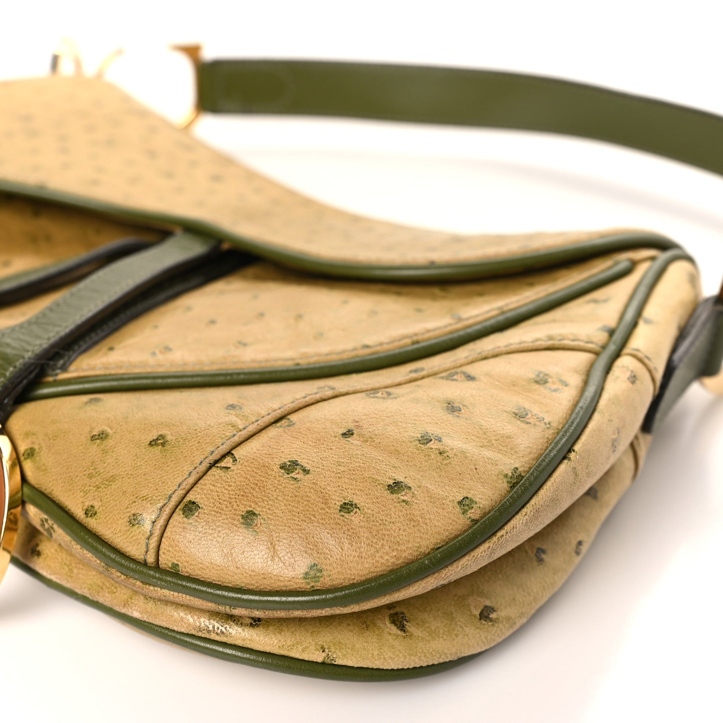 Ostrich Double Saddle Bag Beige Green