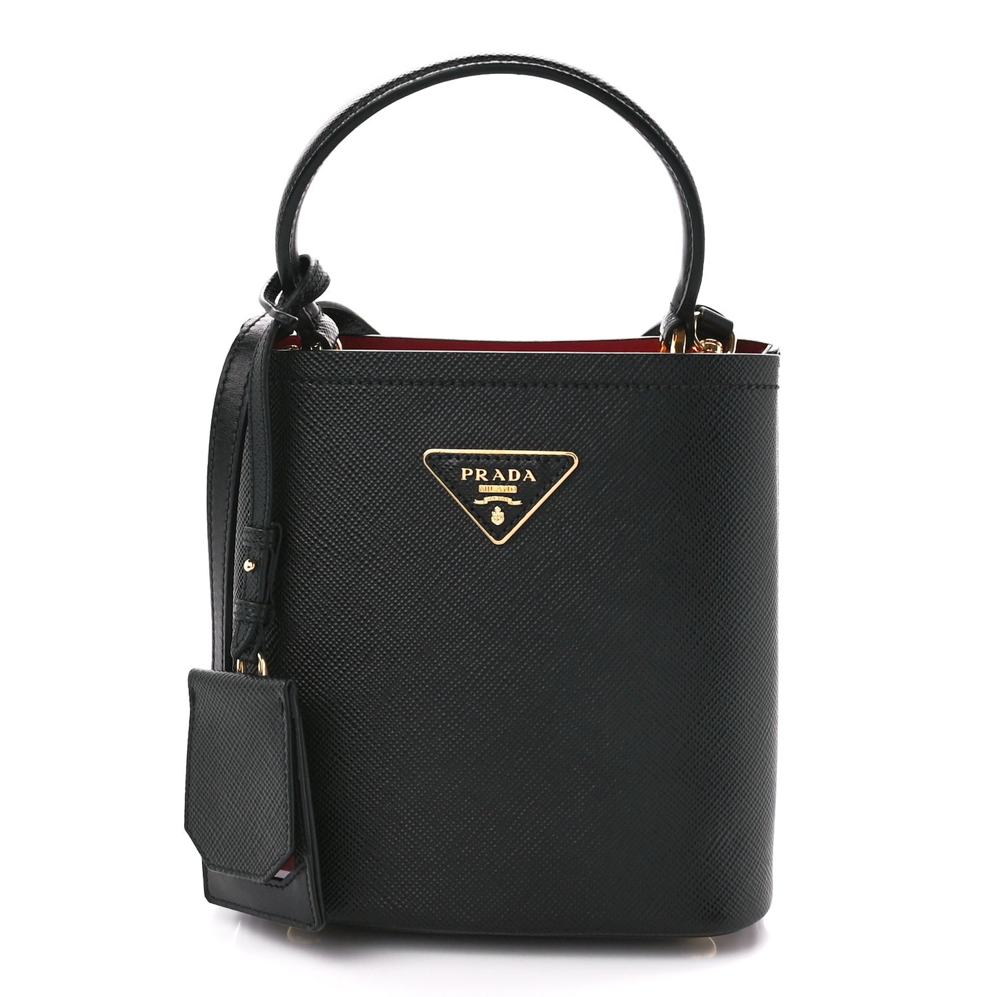 Saffiano Cuir Small Panier Bucket Bag Black Fuoco