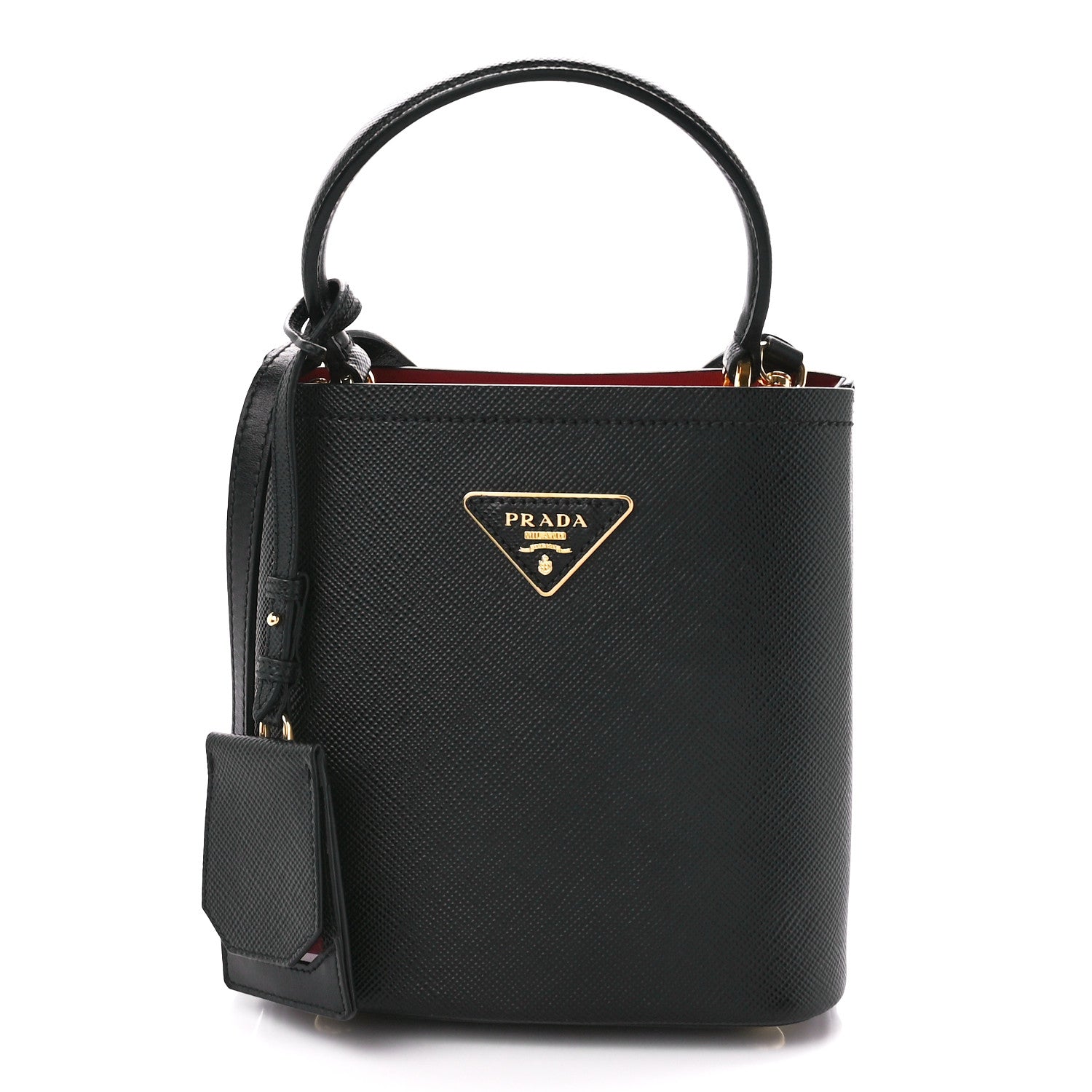 Prada Saffiano Cuir Small Panier Bucket Bag Black Fuoco 1 of 10